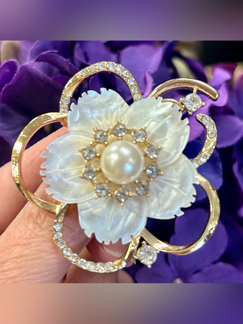 Anne Klein Mother-of-Pearl Gold-tone Flower Brooch